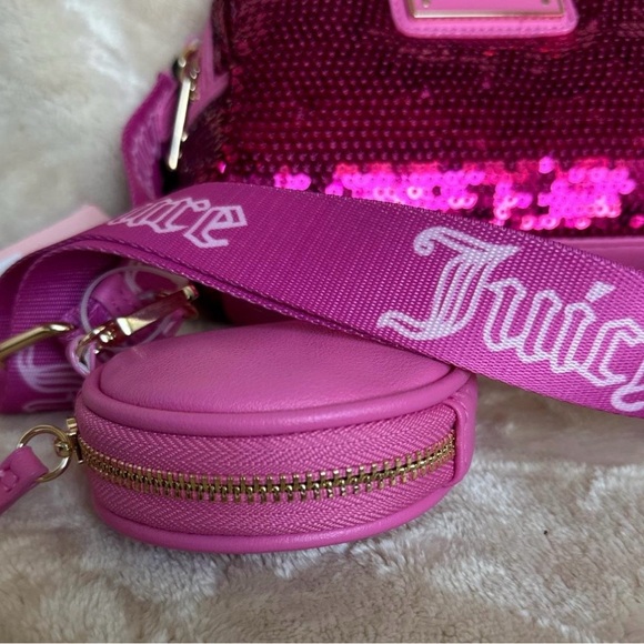 NWT Juicy Couture Puffed Up Crossbody - Pink Sequin - Picture 3 of 4